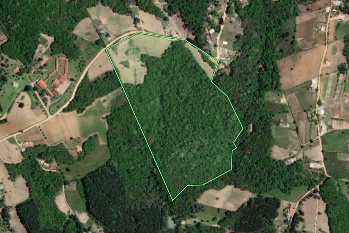 Imagem de satélite do imóvel rural em Mandirituba (PR), com o contorno declarado no CAR desenhado por cima.