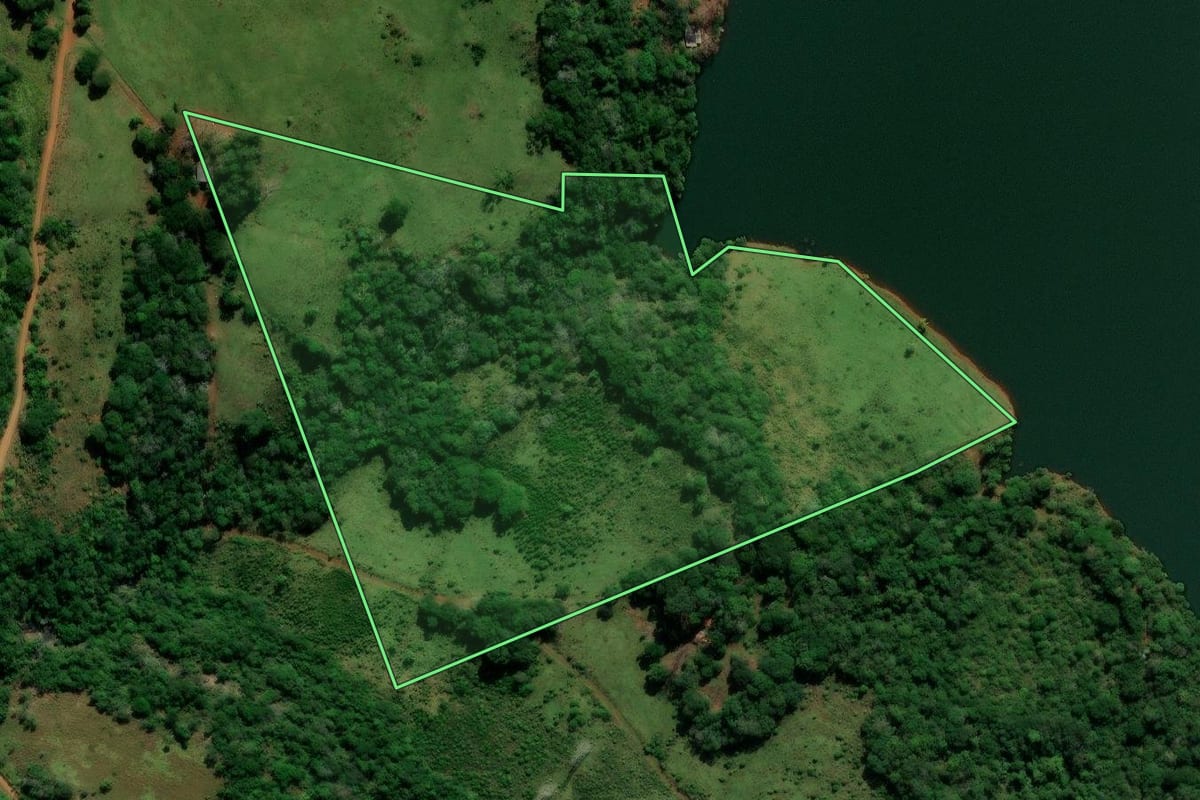 Imagem de satélite do imóvel rural em Mangueirinha (PR), com o contorno declarado no CAR desenhado por cima.
