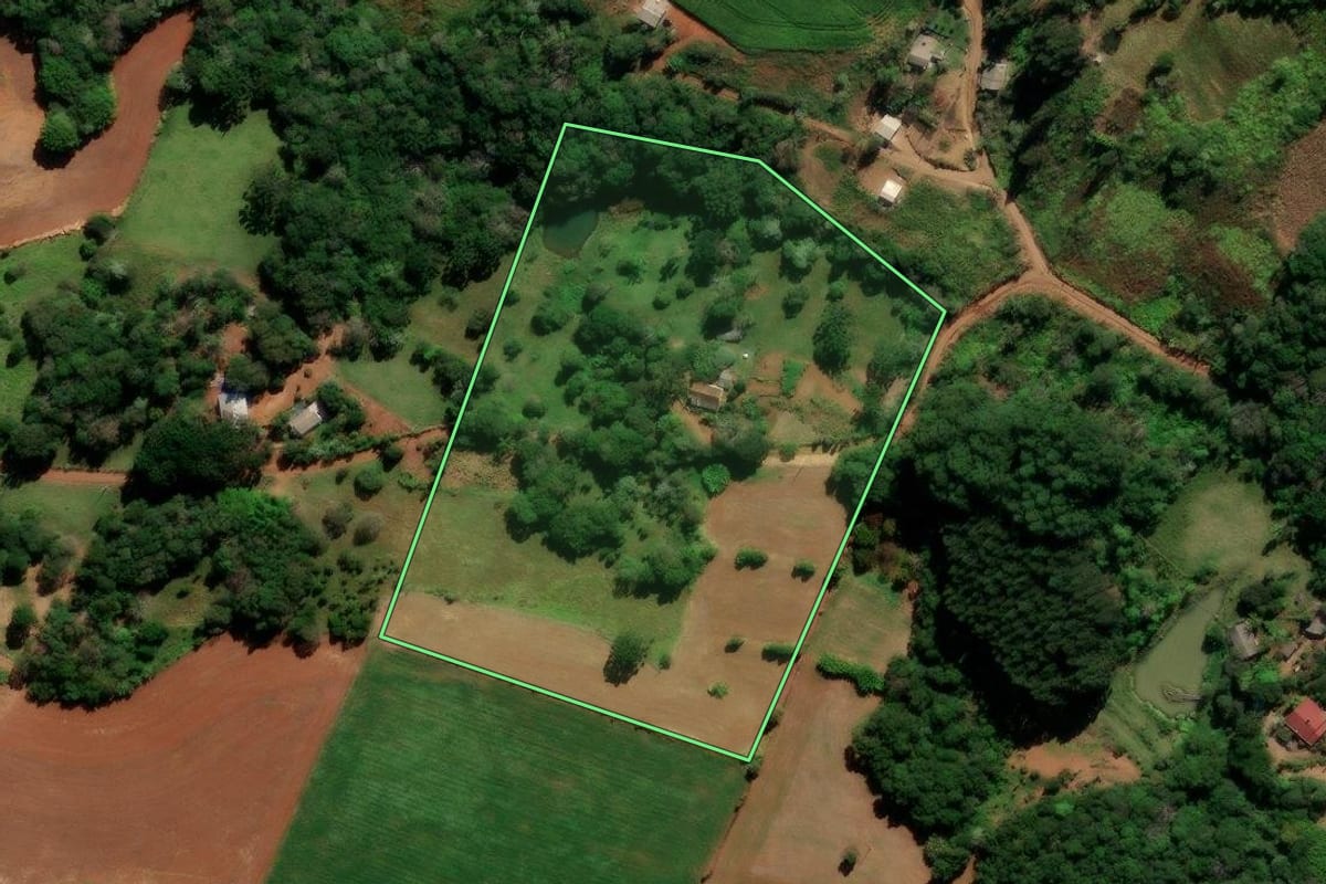 Imagem de satélite do imóvel rural em Mangueirinha (PR), com o contorno declarado no CAR desenhado por cima.