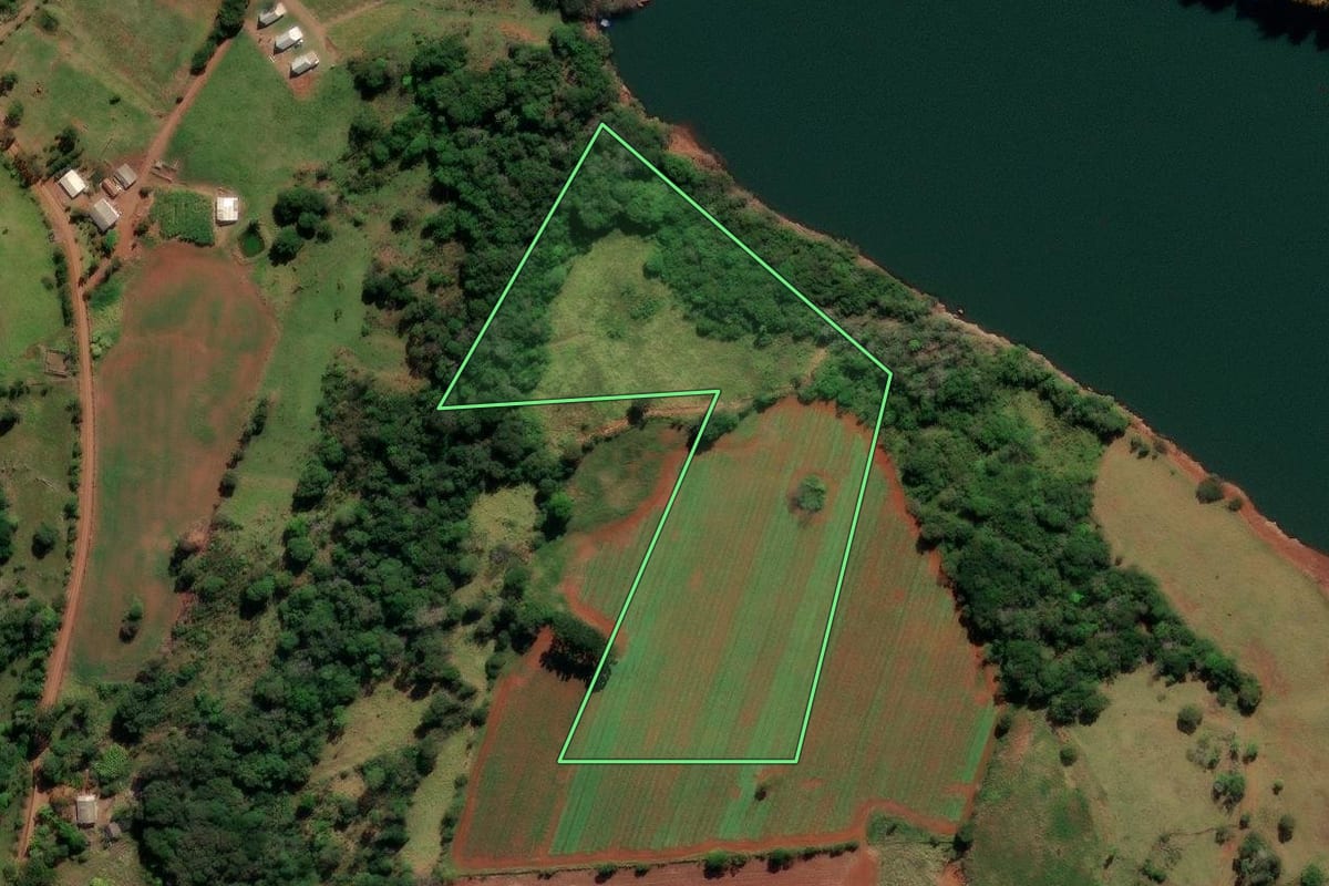 Imagem de satélite do imóvel rural em Mangueirinha (PR), com o contorno declarado no CAR desenhado por cima.