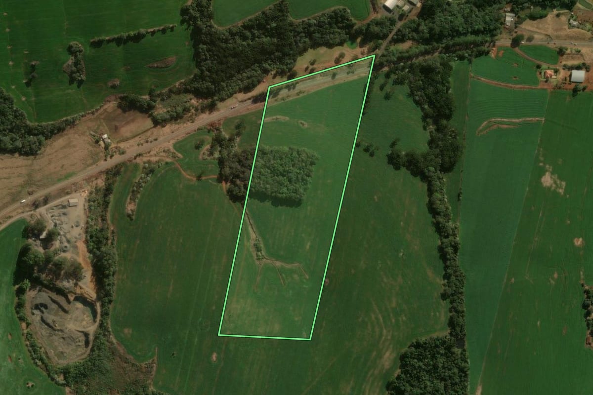 Imagem de satélite do imóvel rural em Manoel Ribas (PR), com o contorno declarado no CAR desenhado por cima.