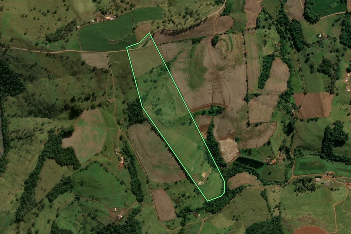 Imagem de satélite do imóvel rural em Manoel Ribas (PR), com o contorno declarado no CAR desenhado por cima.