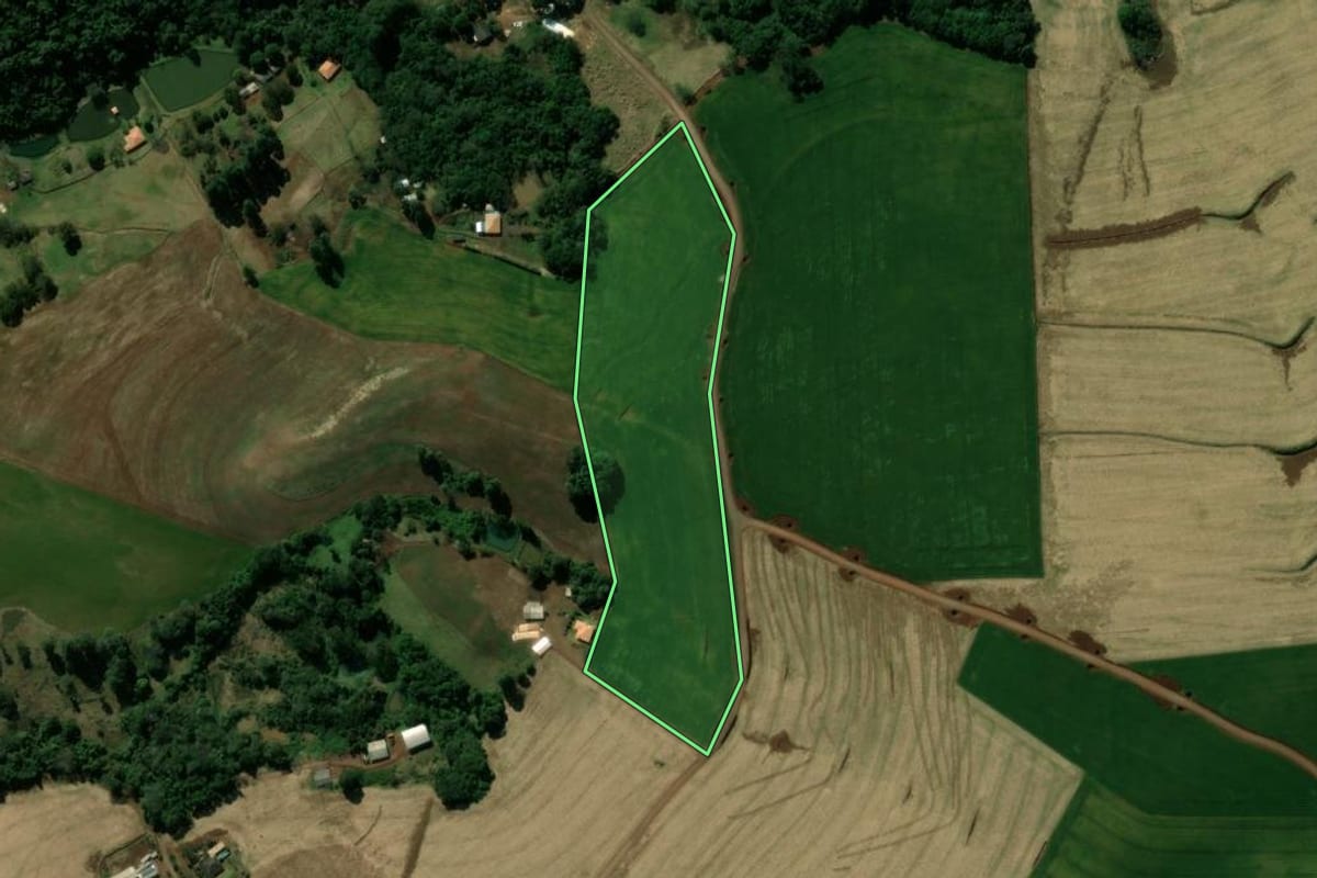 Imagem de satélite do imóvel rural em Manoel Ribas (PR), com o contorno declarado no CAR desenhado por cima.