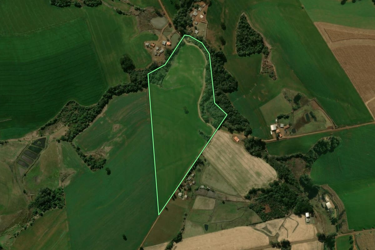 Imagem de satélite do imóvel rural em Manoel Ribas (PR), com o contorno declarado no CAR desenhado por cima.
