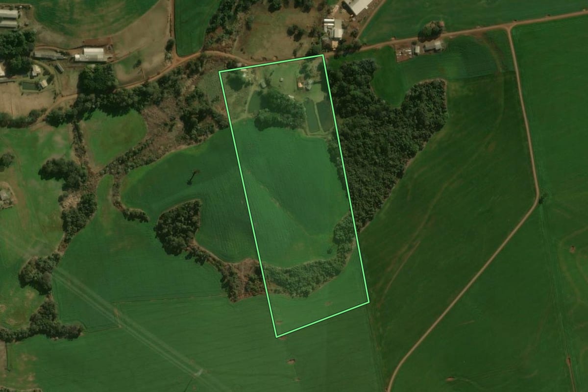 Imagem de satélite do imóvel rural em Manoel Ribas (PR), com o contorno declarado no CAR desenhado por cima.