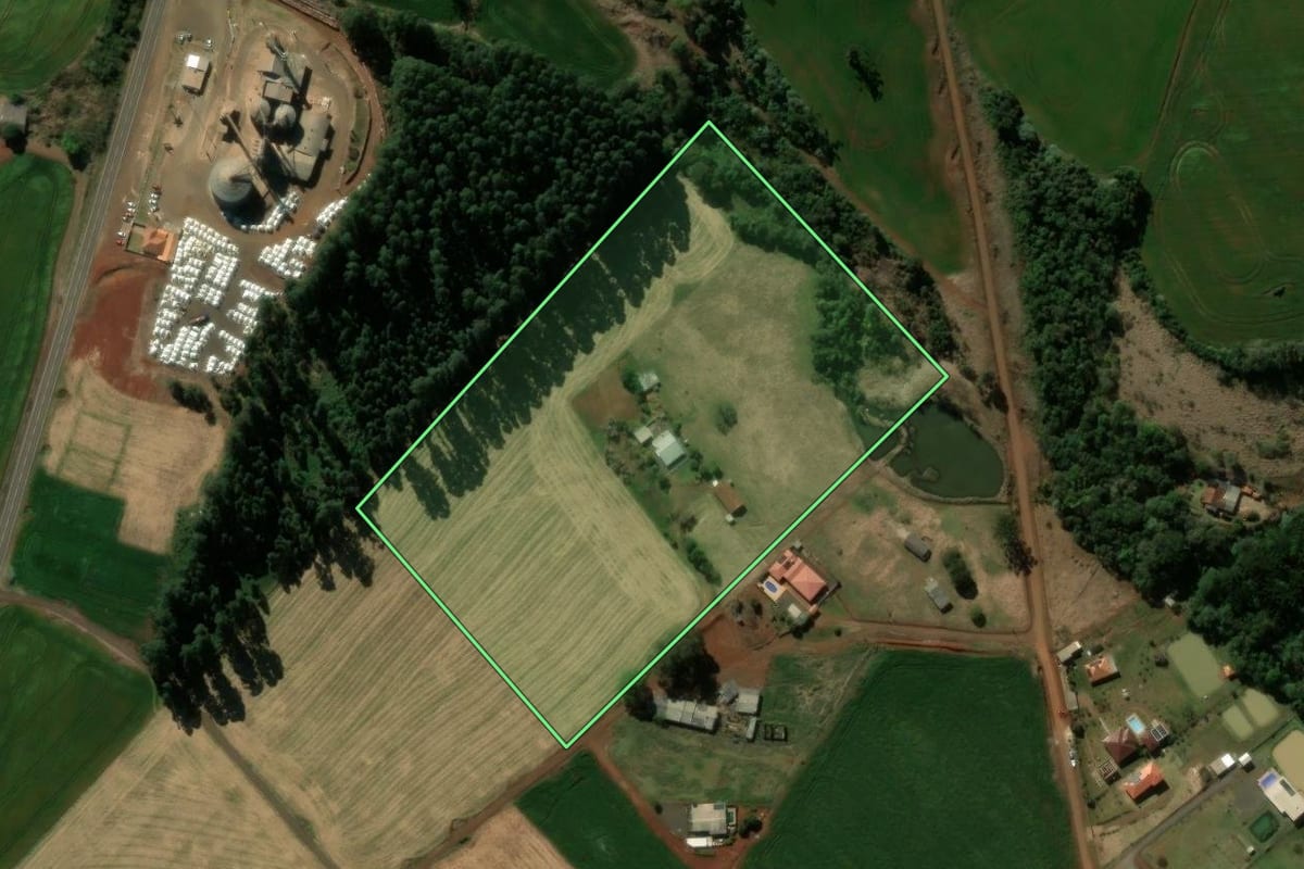 Imagem de satélite do imóvel rural em Manoel Ribas (PR), com o contorno declarado no CAR desenhado por cima.