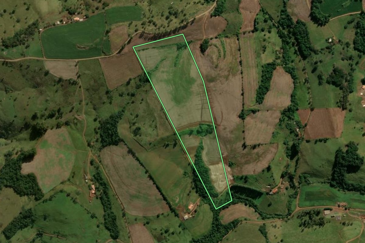 Imagem de satélite do imóvel rural em Manoel Ribas (PR), com o contorno declarado no CAR desenhado por cima.