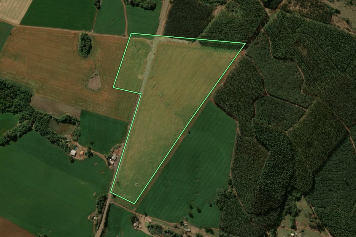 Imagem de satélite do imóvel rural em Manoel Ribas (PR), com o contorno declarado no CAR desenhado por cima.