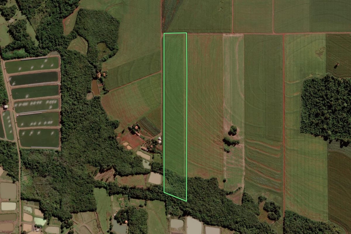 Imagem de satélite do imóvel rural em Marechal Cândido Rondon (PR), com o contorno declarado no CAR desenhado por cima.