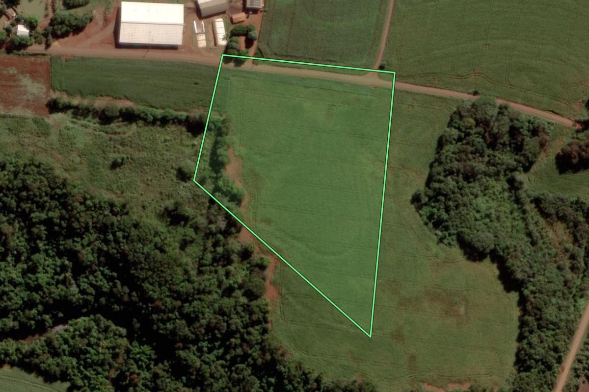 Imagem de satélite do imóvel rural em Marechal Cândido Rondon (PR), com o contorno declarado no CAR desenhado por cima.