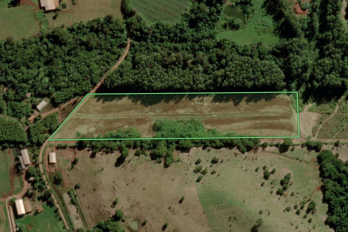 Imagem de satélite do imóvel rural em Marechal Cândido Rondon (PR), com o contorno declarado no CAR desenhado por cima.