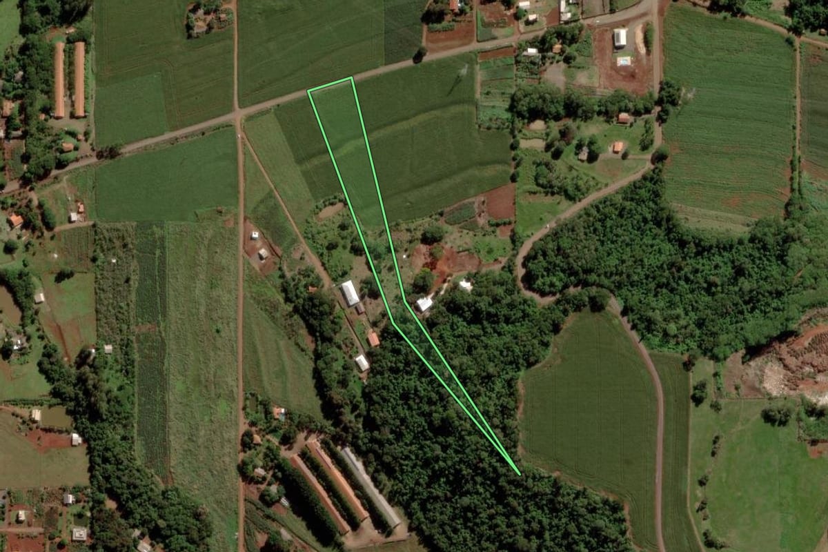 Imagem de satélite do imóvel rural em Marechal Cândido Rondon (PR), com o contorno declarado no CAR desenhado por cima.