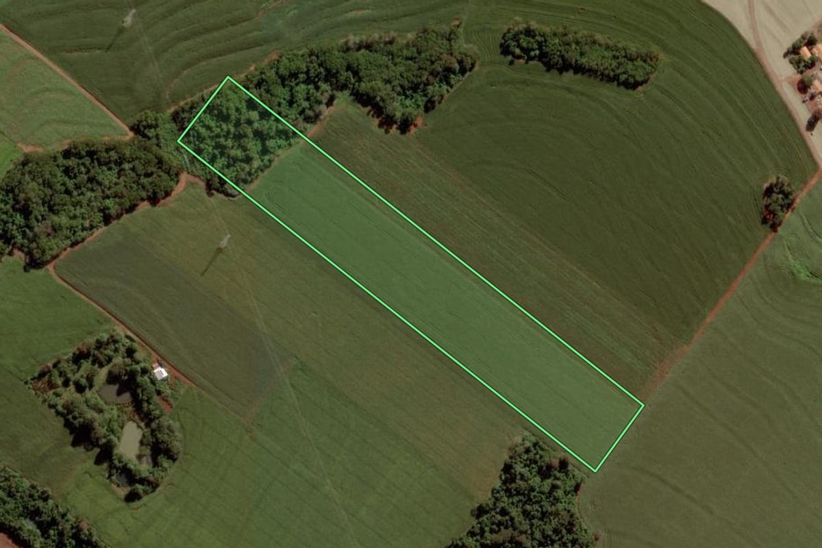 Imagem de satélite do imóvel rural em Marechal Cândido Rondon (PR), com o contorno declarado no CAR desenhado por cima.