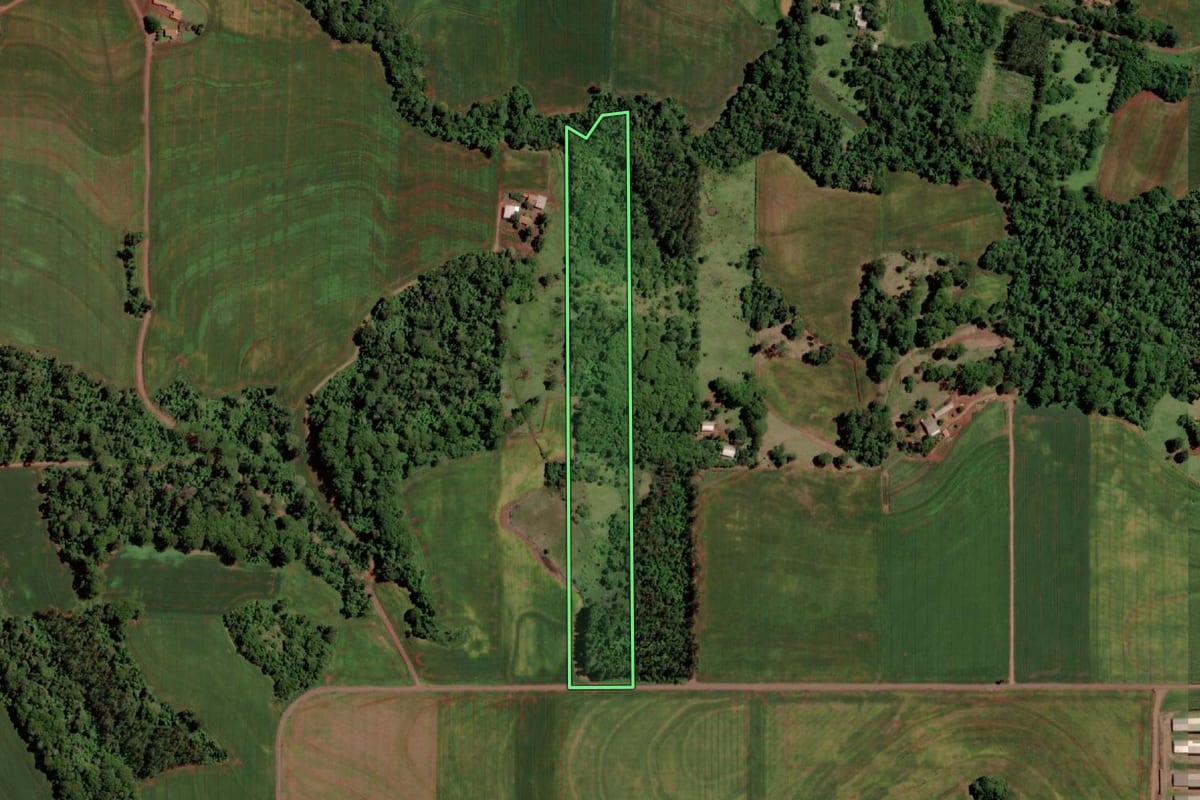 Imagem de satélite do imóvel rural em Marechal Cândido Rondon (PR), com o contorno declarado no CAR desenhado por cima.