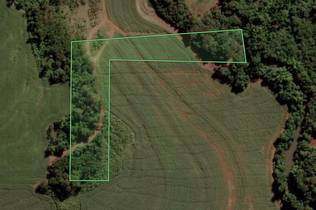 Imagem de satélite do imóvel rural em Marechal Cândido Rondon (PR), com o contorno declarado no CAR desenhado por cima.