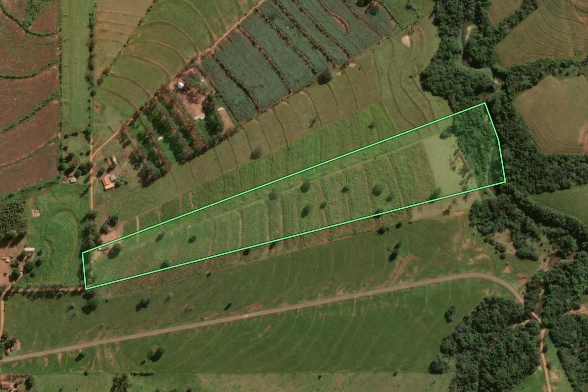 Imagem de satélite do imóvel rural em Maria Helena (PR), com o contorno declarado no CAR desenhado por cima.
