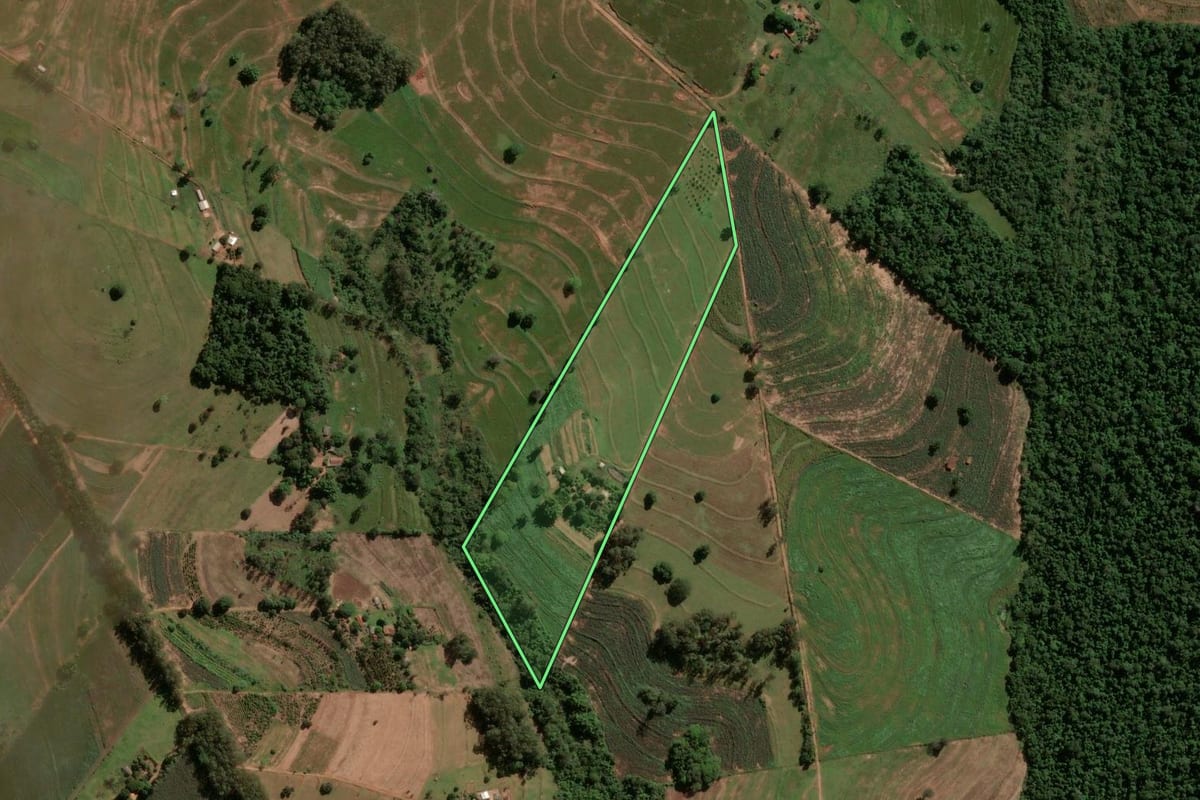 Imagem de satélite do imóvel rural em Maria Helena (PR), com o contorno declarado no CAR desenhado por cima.