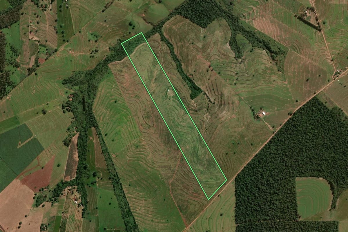 Imagem de satélite do imóvel rural em Maria Helena (PR), com o contorno declarado no CAR desenhado por cima.