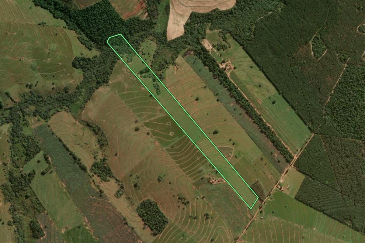Imagem de satélite do imóvel rural em Maria Helena (PR), com o contorno declarado no CAR desenhado por cima.