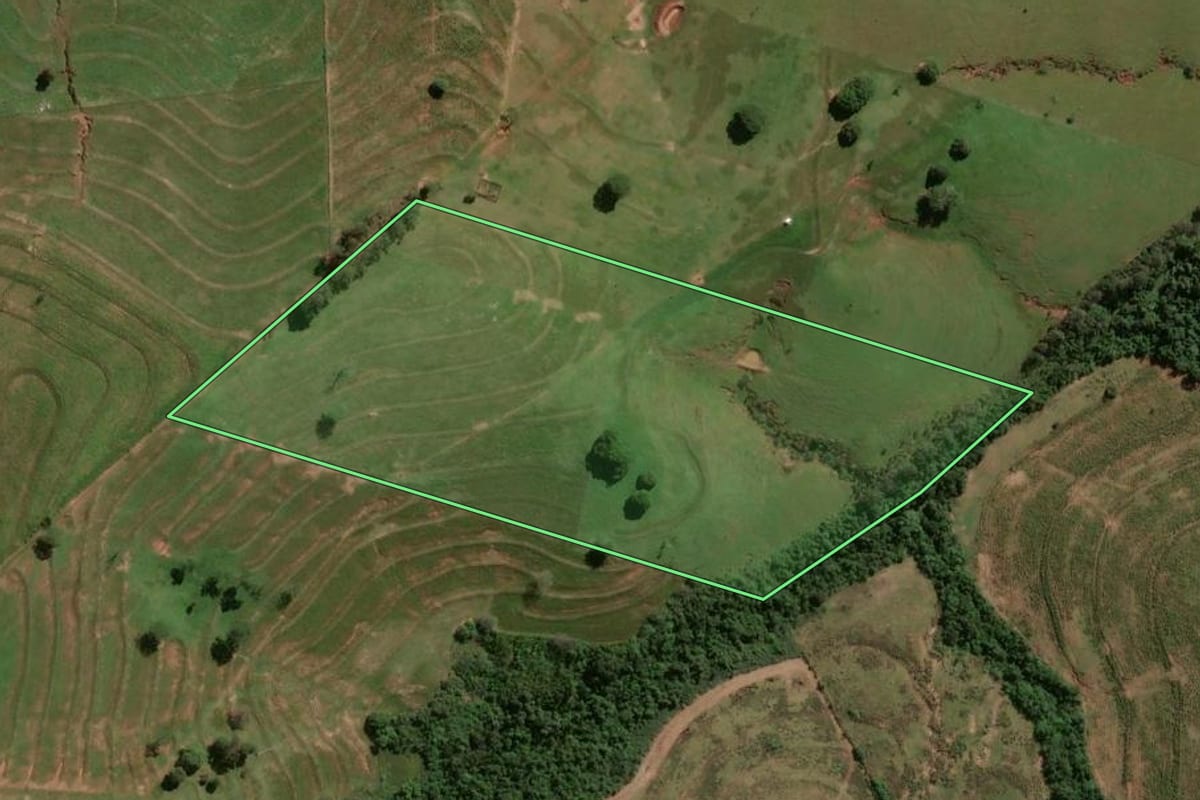 Imagem de satélite do imóvel rural em Maria Helena (PR), com o contorno declarado no CAR desenhado por cima.