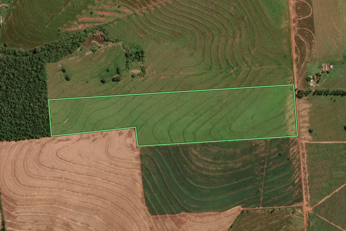 Imagem de satélite do imóvel rural em Maria Helena (PR), com o contorno declarado no CAR desenhado por cima.