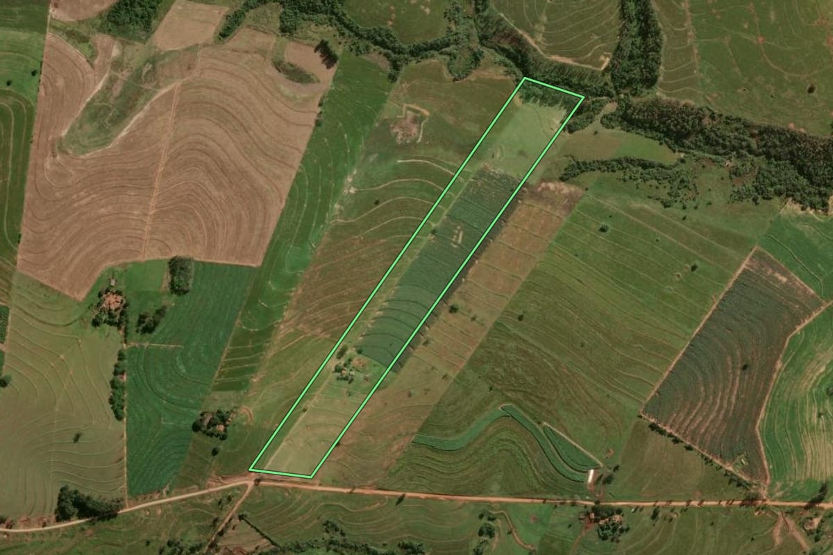 Imagem de satélite do imóvel rural em Maria Helena (PR), com o contorno declarado no CAR desenhado por cima.
