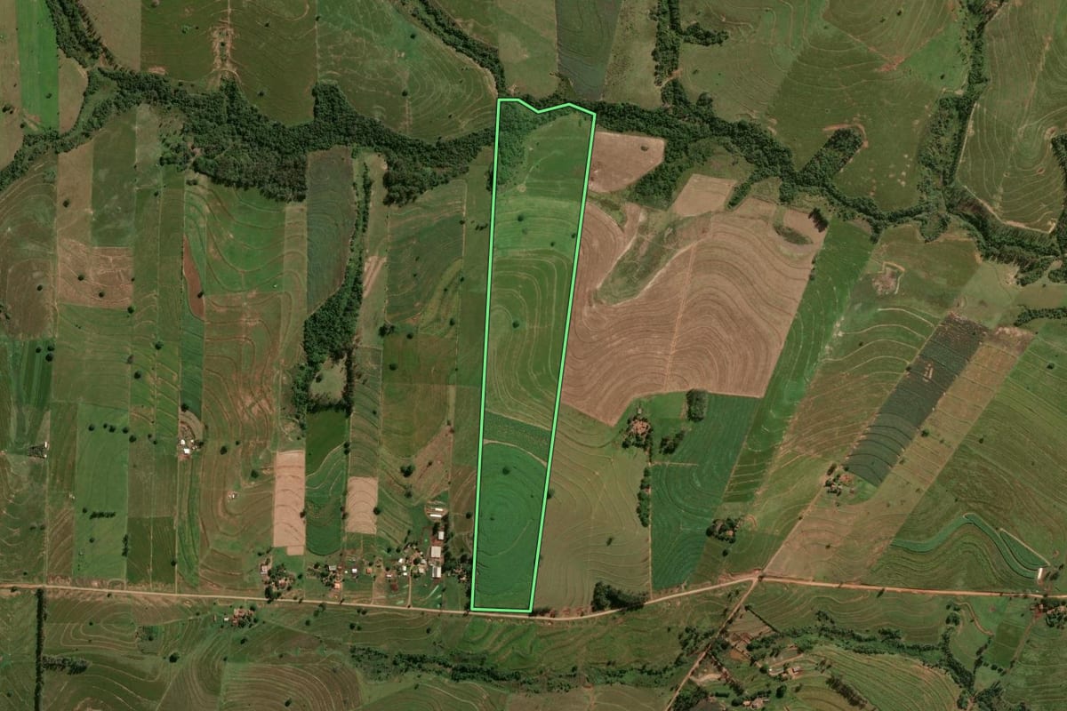 Imagem de satélite do imóvel rural em Maria Helena (PR), com o contorno declarado no CAR desenhado por cima.