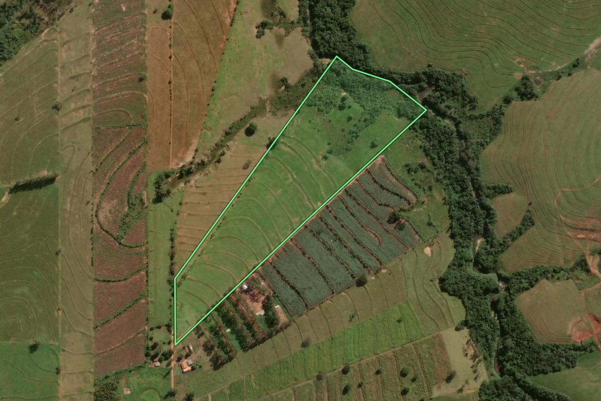 Imagem de satélite do imóvel rural em Maria Helena (PR), com o contorno declarado no CAR desenhado por cima.
