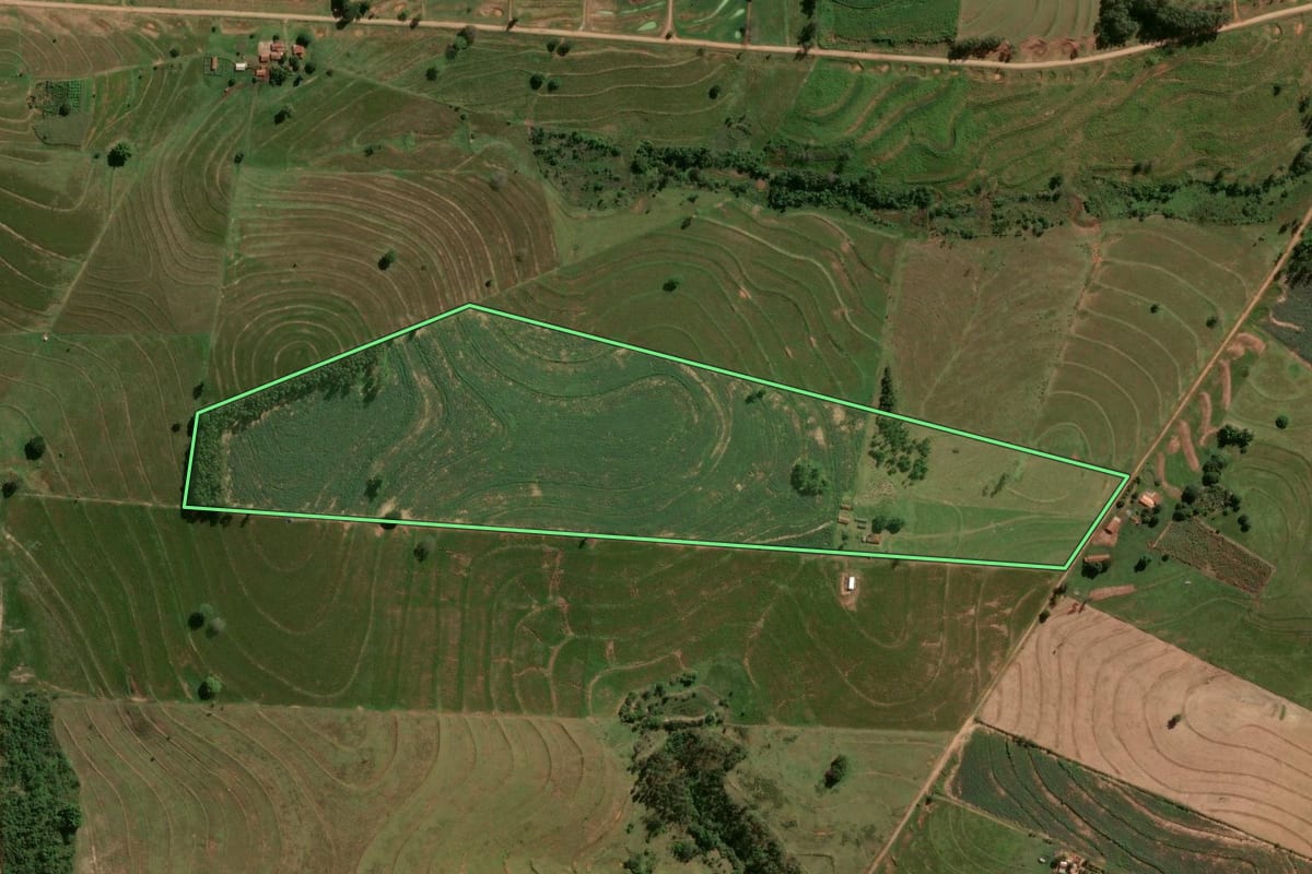 Imagem de satélite do imóvel rural em Maria Helena (PR), com o contorno declarado no CAR desenhado por cima.