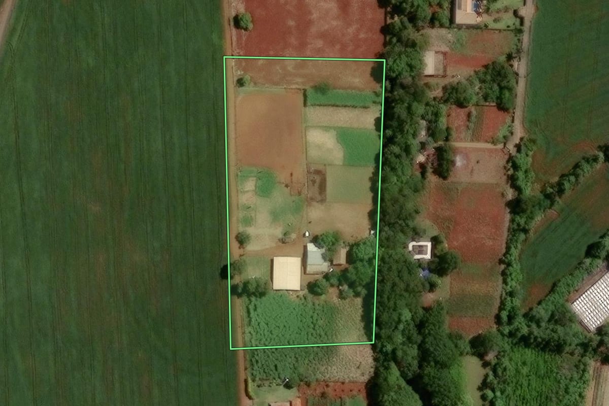 Imagem de satélite do imóvel rural em Marialva (PR), com o contorno declarado no CAR desenhado por cima.