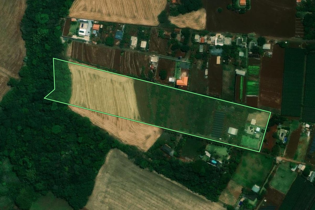 Imagem de satélite do imóvel rural em Marialva (PR), com o contorno declarado no CAR desenhado por cima.