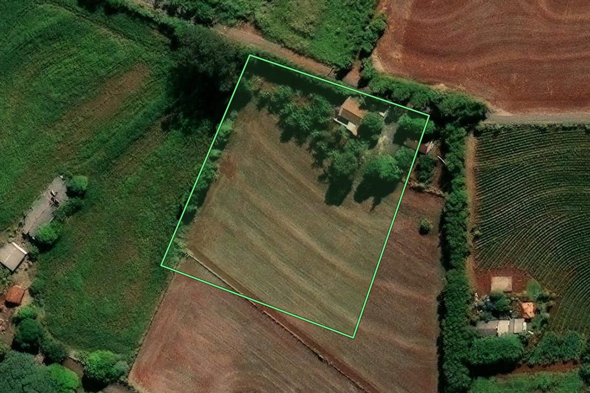 Imagem de satélite do imóvel rural em Marialva (PR), com o contorno declarado no CAR desenhado por cima.