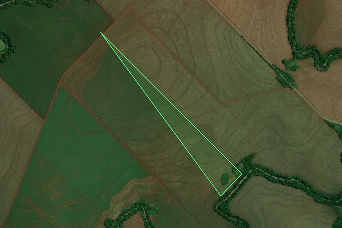 Imagem de satélite do imóvel rural em Marialva (PR), com o contorno declarado no CAR desenhado por cima.
