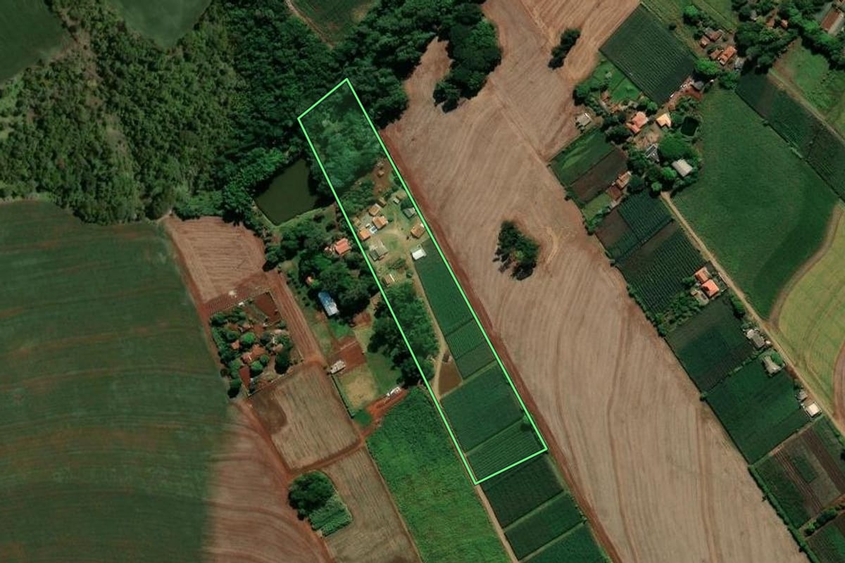 Imagem de satélite do imóvel rural em Marialva (PR), com o contorno declarado no CAR desenhado por cima.
