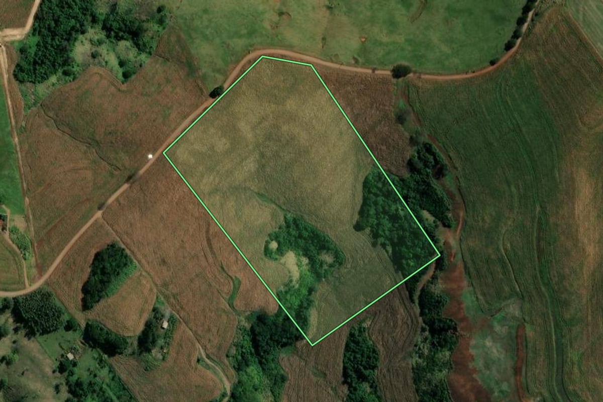 Imagem de satélite do imóvel rural em Marialva (PR), com o contorno declarado no CAR desenhado por cima.