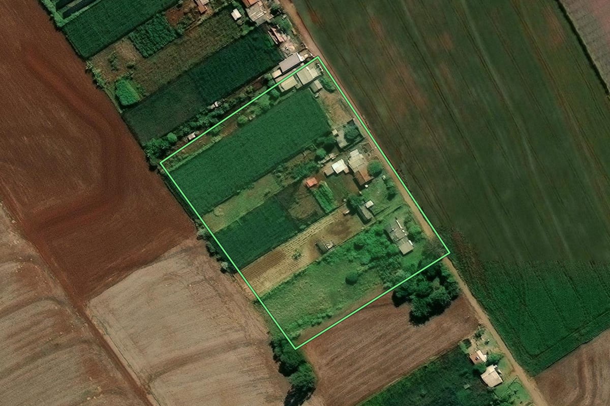 Imagem de satélite do imóvel rural em Marialva (PR), com o contorno declarado no CAR desenhado por cima.