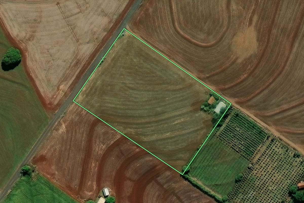 Imagem de satélite do imóvel rural em Marialva (PR), com o contorno declarado no CAR desenhado por cima.