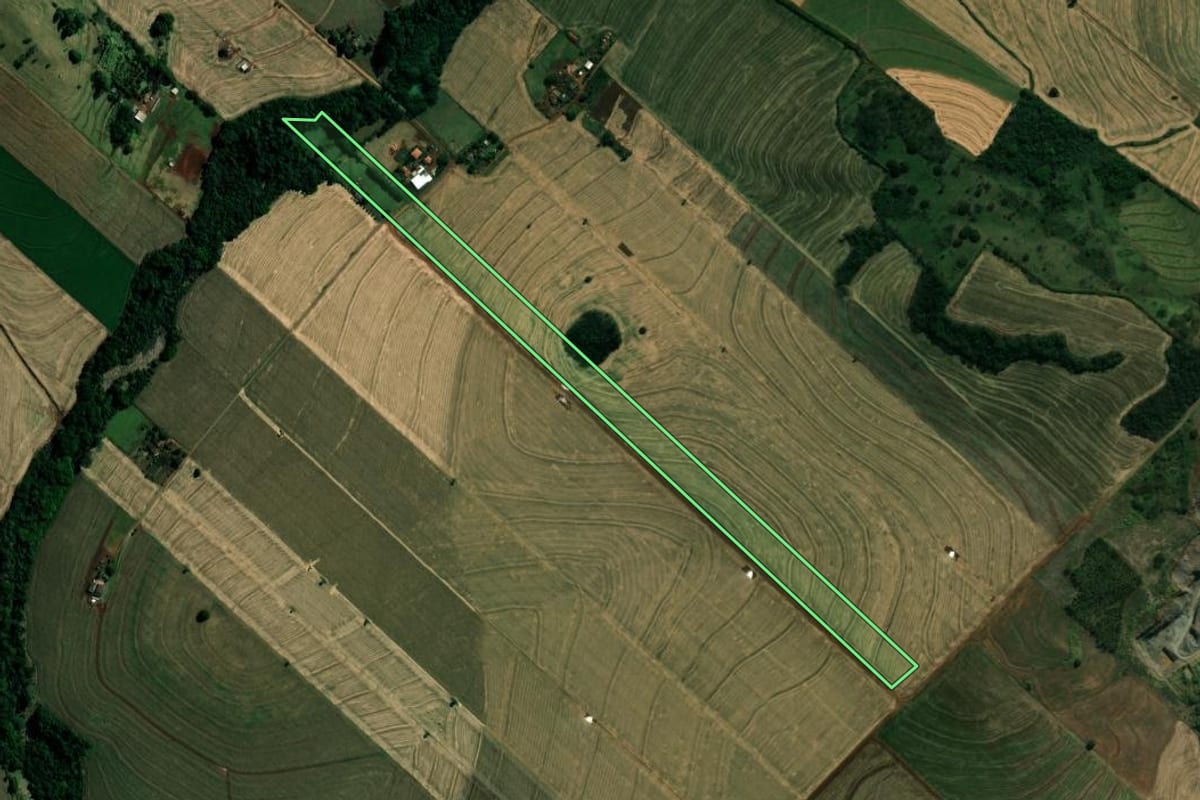 Imagem de satélite do imóvel rural em Marialva (PR), com o contorno declarado no CAR desenhado por cima.