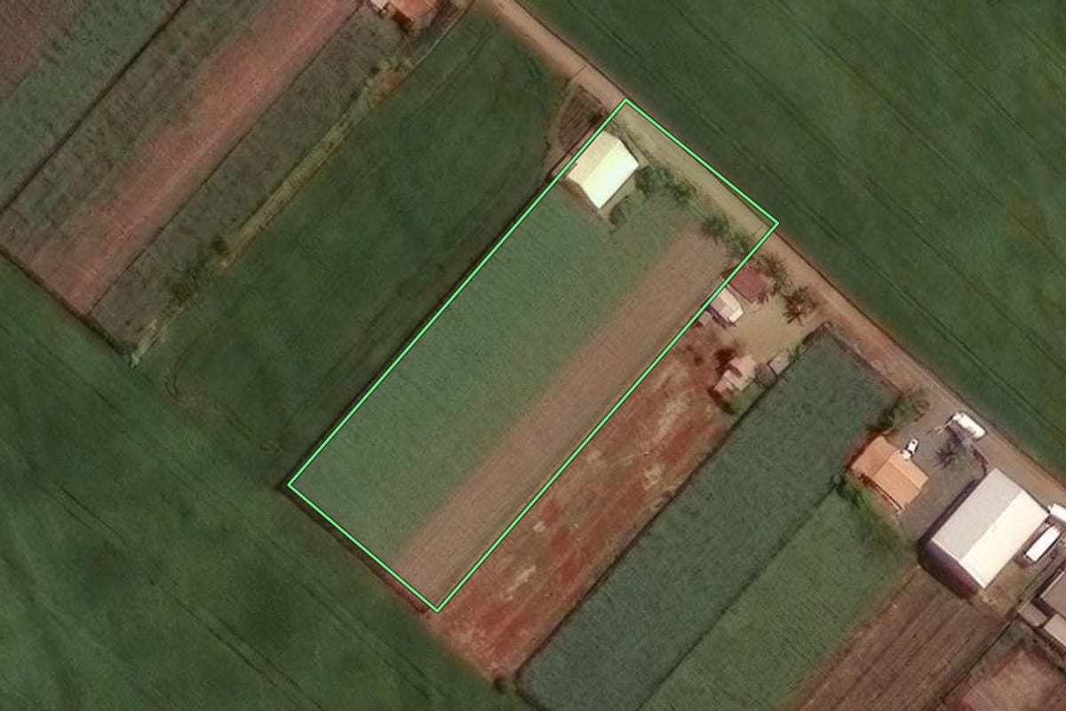 Imagem de satélite do imóvel rural em Marialva (PR), com o contorno declarado no CAR desenhado por cima.