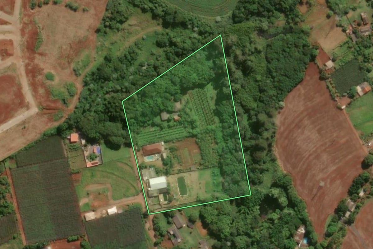 Imagem de satélite do imóvel rural em Marialva (PR), com o contorno declarado no CAR desenhado por cima.