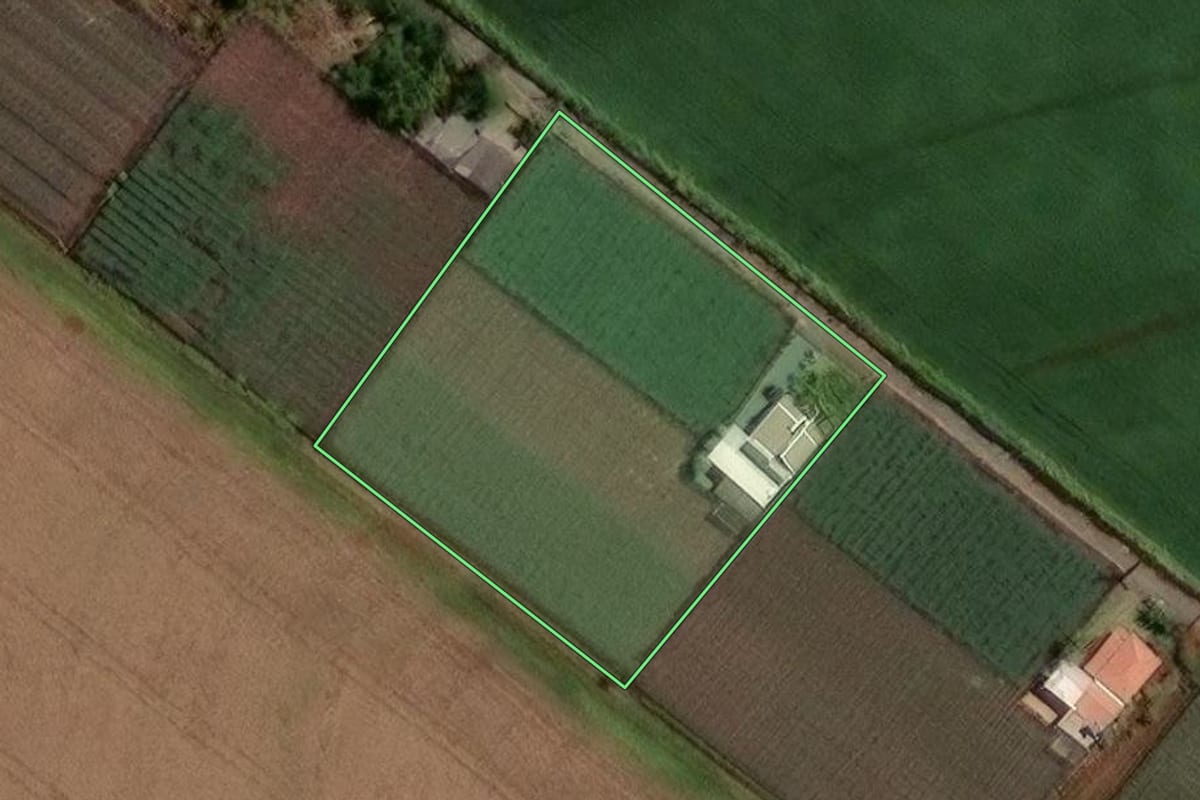 Imagem de satélite do imóvel rural em Marialva (PR), com o contorno declarado no CAR desenhado por cima.