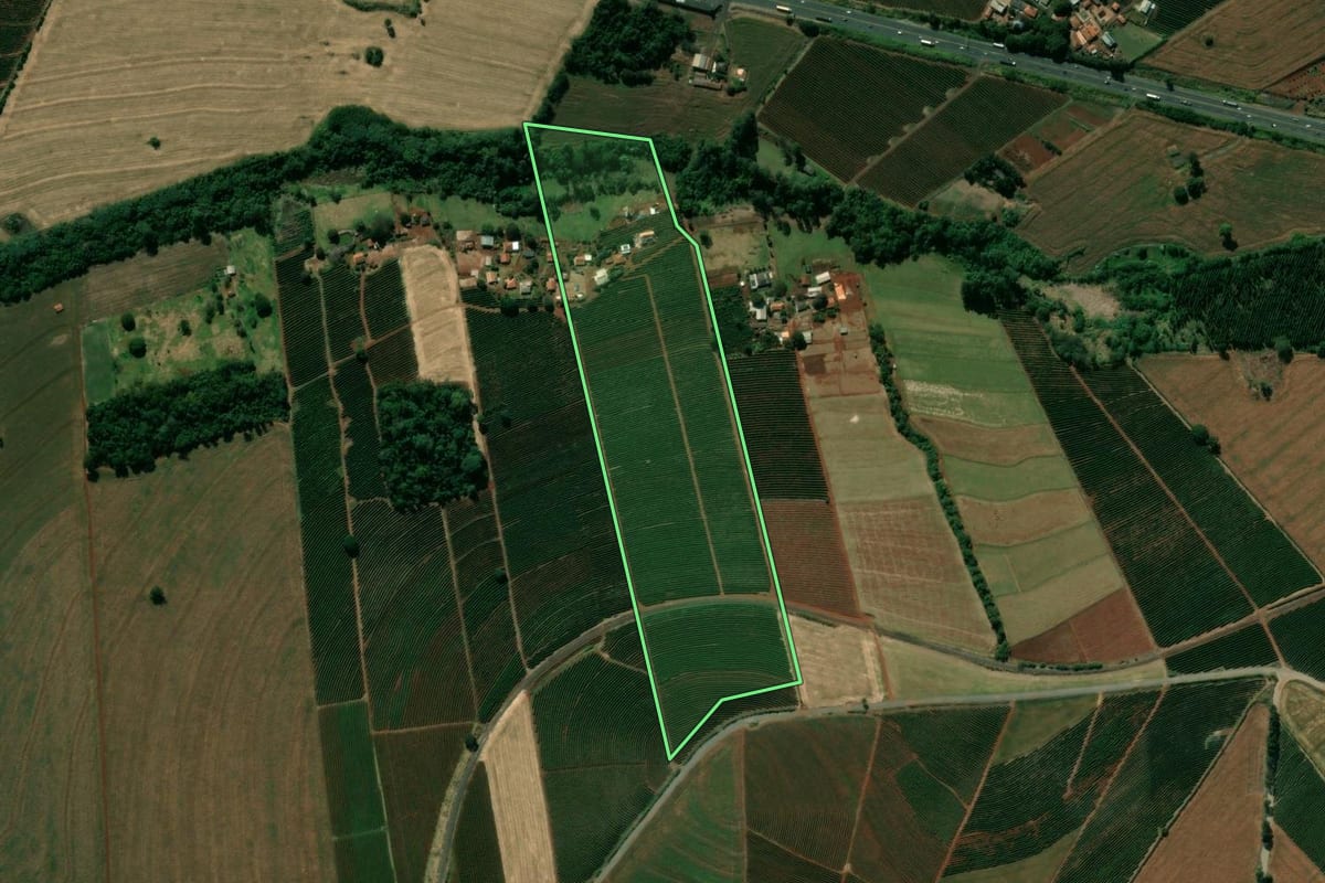 Imagem de satélite do imóvel rural em Marialva (PR), com o contorno declarado no CAR desenhado por cima.