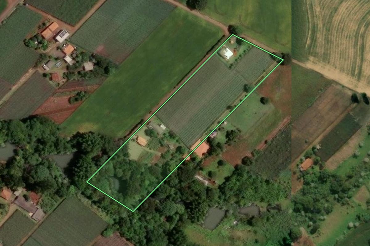 Imagem de satélite do imóvel rural em Marialva (PR), com o contorno declarado no CAR desenhado por cima.