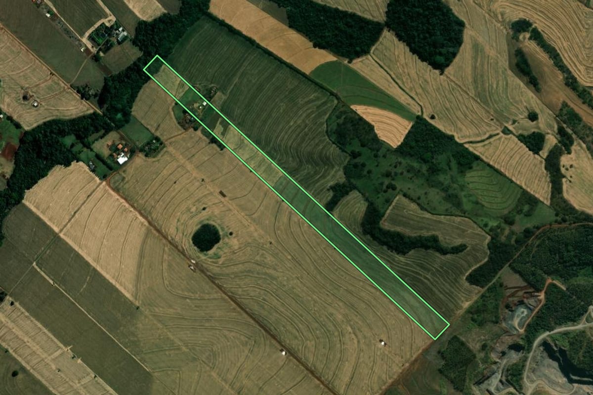 Imagem de satélite do imóvel rural em Marialva (PR), com o contorno declarado no CAR desenhado por cima.