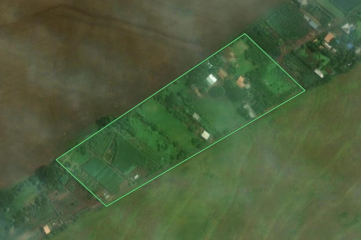 Imagem de satélite do imóvel rural em Marialva (PR), com o contorno declarado no CAR desenhado por cima.