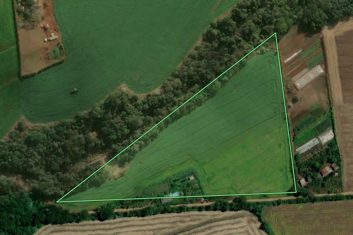 Imagem de satélite do imóvel rural em Marilândia do Sul (PR), com o contorno declarado no CAR desenhado por cima.