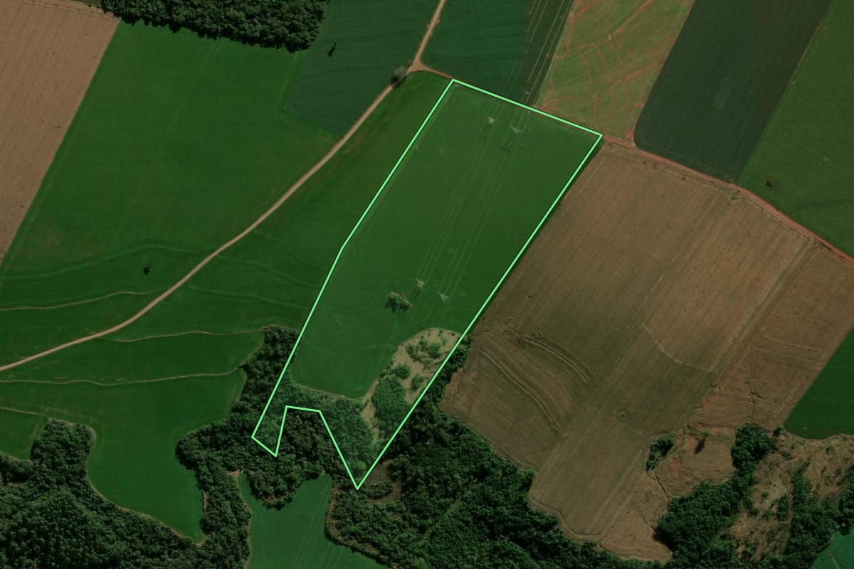 Imagem de satélite do imóvel rural em Marilândia do Sul (PR), com o contorno declarado no CAR desenhado por cima.
