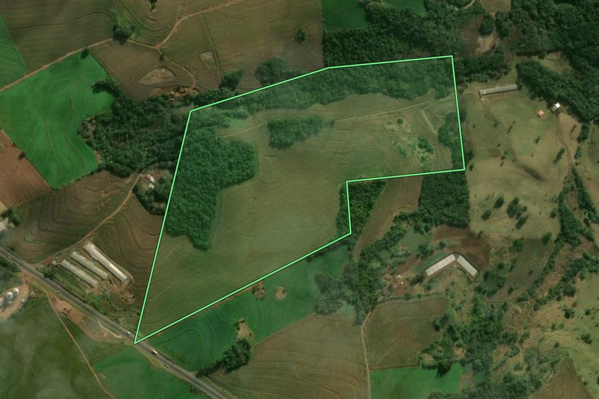 Imagem de satélite do imóvel rural em Marilândia do Sul (PR), com o contorno declarado no CAR desenhado por cima.