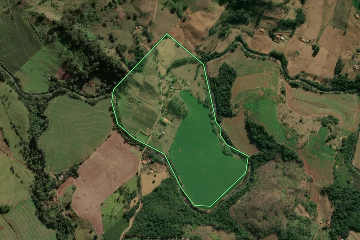 Imagem de satélite do imóvel rural em Marilândia do Sul (PR), com o contorno declarado no CAR desenhado por cima.