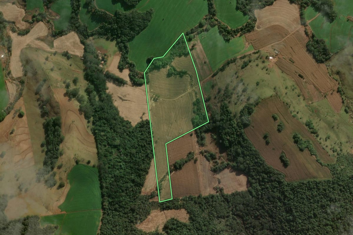 Imagem de satélite do imóvel rural em Marilândia do Sul (PR), com o contorno declarado no CAR desenhado por cima.